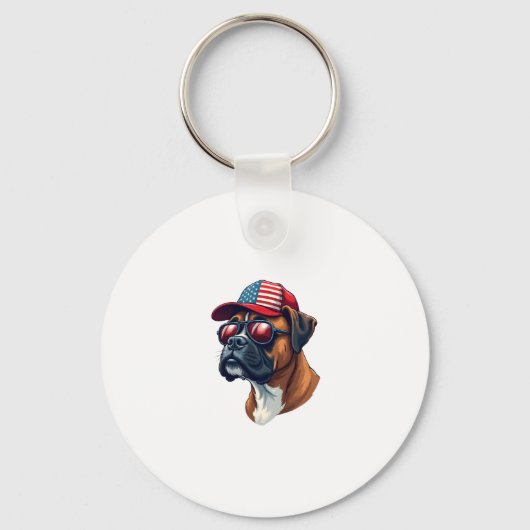 Boxer Dog Wearing White Red Blue キーホルダー (正面)