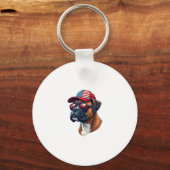 Boxer Dog Wearing White Red Blue キーホルダー (正面)