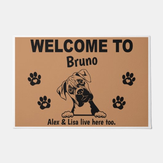 Boxer Dog Welcome Home Funny Personalized Custom ドアマット (正面)
