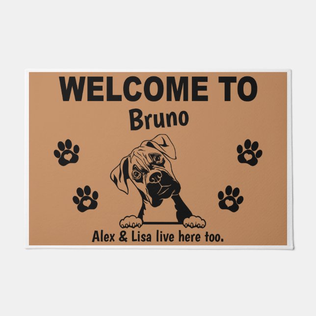 Boxer Dog Welcome Home Funny Personalized Custom ドアマット (正面)
