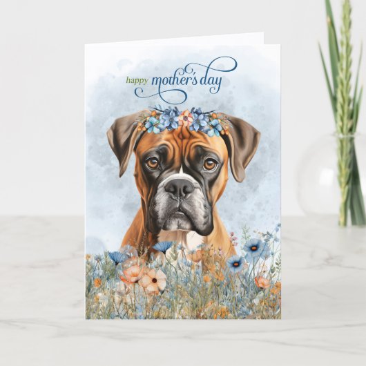 Boxer Dog Wildflowers Mother's Day シーズンカード (正面)