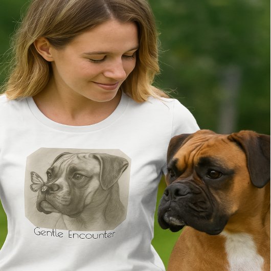 Boxer Dog with Butterfly Gentle Encounter Tシャツ