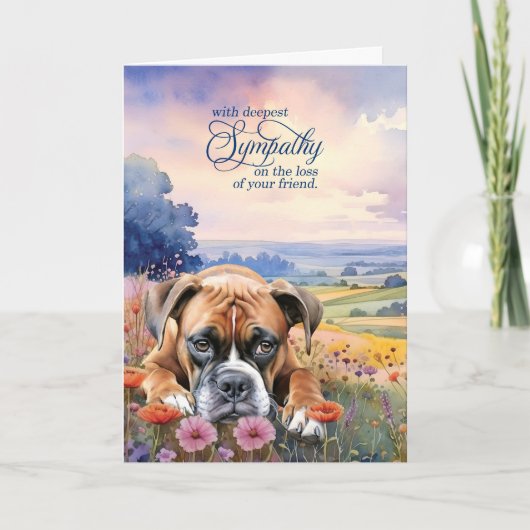 Boxer Dog with Wildflowers Pet Sympathy カード (正面)