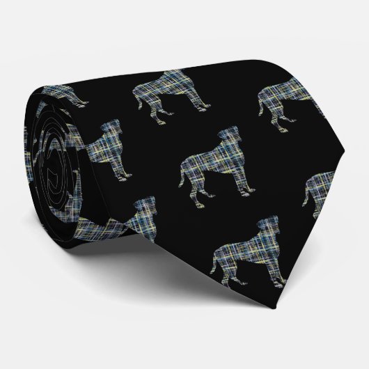 Boxer Dog Yellow & Blue Grid Lines Black ネクタイ (ロール)