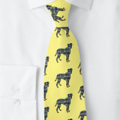Boxer Dog Yellow & Blue Grid Lines Yellow ネクタイ