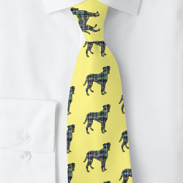 Boxer Dog Yellow & Blue Grid Lines Yellow ネクタイ