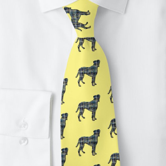 Boxer Dog Yellow & Blue Grid Lines Yellow ネクタイ