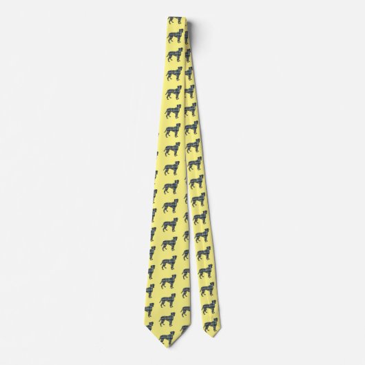 Boxer Dog Yellow & Blue Grid Lines Yellow ネクタイ (正面)
