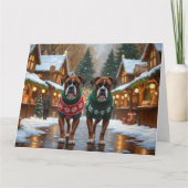 Boxer Dogs Christmas Snow Holiday  カード (正面)