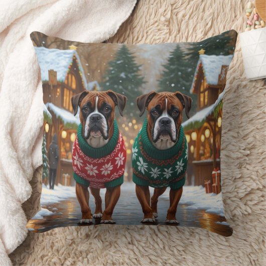 Boxer Dogs Christmas Snow Holiday  クッション (ブランケット)