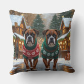 Boxer Dogs Christmas Snow Holiday  クッション (裏面)