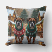 Boxer Dogs Christmas Snow Holiday  クッション (正面)