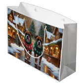 Boxer Dogs Christmas Snow Holiday ラージペーパーバッグ (裏面アングル)