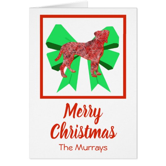 Boxer Dogs Cute Christmas Dog & Green Bow Card (正面)