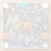 Boxer Dogs Trick-or-Treating in Halloween Costumes ガラスコースター (裏面)
