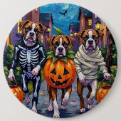 Boxer Dogs Trick-or-Treating in Halloween Costumes 缶バッジ (正面)