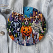 Boxer Dogs Trick-or-Treating in Halloween Costumes 缶バッジ (インサイチュ)