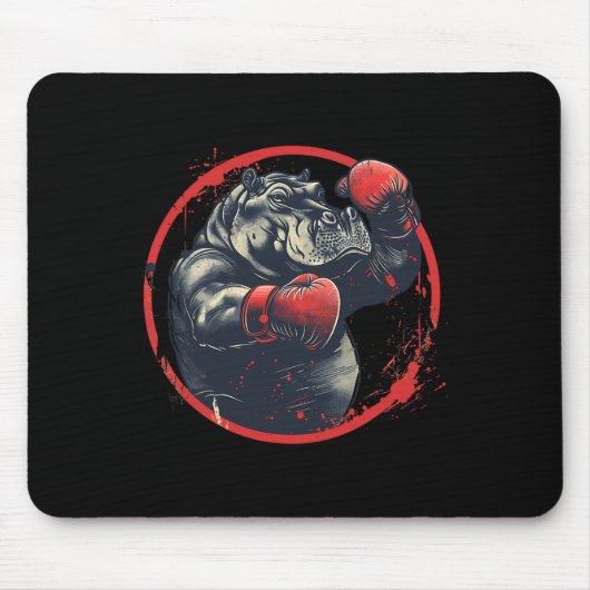 Boxer Hippo With Boxing Gloves Kickboxing Funny Bo マウスパッド (正面)