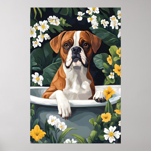 Boxer In Bathtub Poster, Funny Dog Poster, Boxer ポスター (正面)