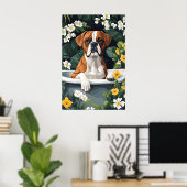 Boxer In Bathtub Poster, Funny Dog Poster, Boxer ポスター (ホームオフィス)