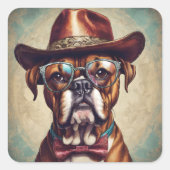 "Boxer in Hat and Glasses" Sticker Sheet スクエアシール (正面)