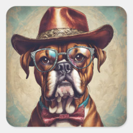 "Boxer in Hat and Glasses" Sticker Sheet スクエアシール