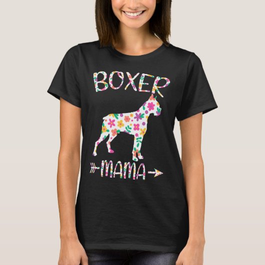 Boxer Mama Floral Dog Mom Mothers Day Tシャツ (正面)