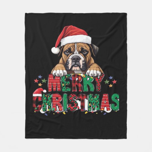 Boxer - Merry Christmas Dog Oversized T-Shirt フリースブランケット (正面)