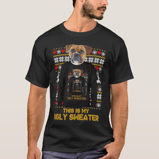 Boxer Mom Dad Dog Ugly Christmas Sweater Tシャツ (正面)