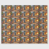 Boxer Sitting by Fireplace with Christmas Lights ラッピングペーパー (フラット)