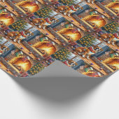 Boxer Sitting by Fireplace with Christmas Lights ラッピングペーパー (角)