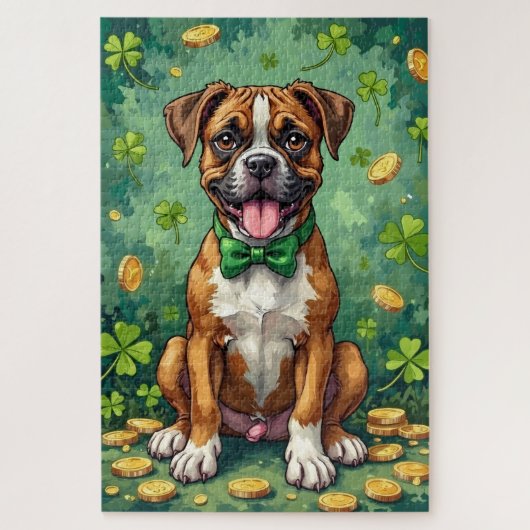 Boxer St Patrick’s Day Happy Lucky Dog ジグソーパズル (縦)