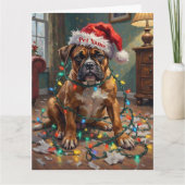 Boxer Tangled in Christmas Lights Guilty Hat カード (正面)