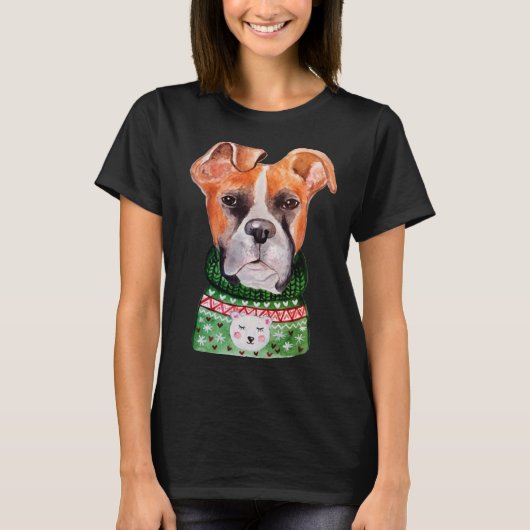 Boxer Ugly Christmas Sweater Boxer  Dog Owner Xmas Tシャツ (正面)