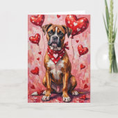 Boxer Valentine’s Day Dog with Hearts Red カード (正面)