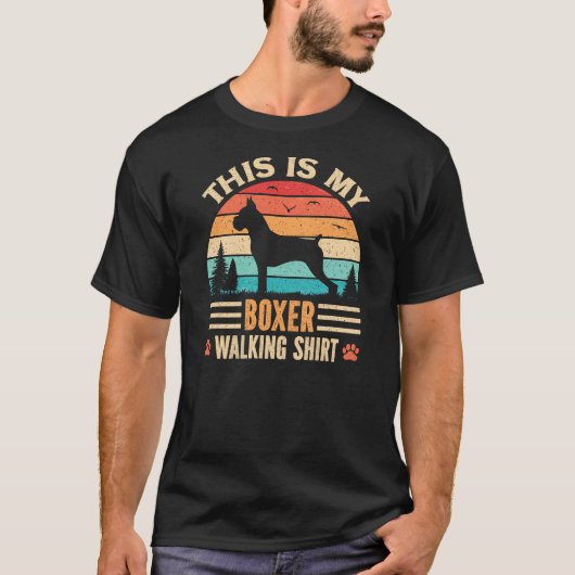 Boxer Walking Dad German Dog Walker Retro Sunset Tシャツ (正面)