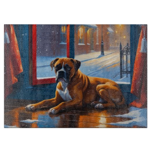 Boxer with Christmas Lights Holiday カッティングボード (正面)