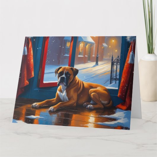 Boxer with Christmas Lights Holiday カード (正面)