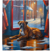 Boxer with Christmas Lights Holiday シャワーカーテン (正面)