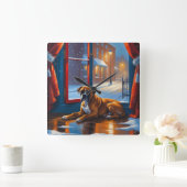 Boxer with Christmas Lights Holiday スクエア壁時計 (ホーム)