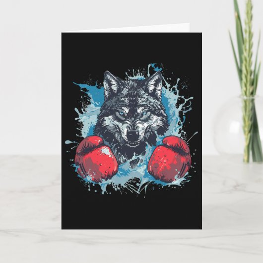 Boxer Wolf With Boxing Gloves Kickboxing Funny Box カード (正面)