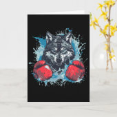 Boxer Wolf With Boxing Gloves Kickboxing Funny Box カード (黄色い花)