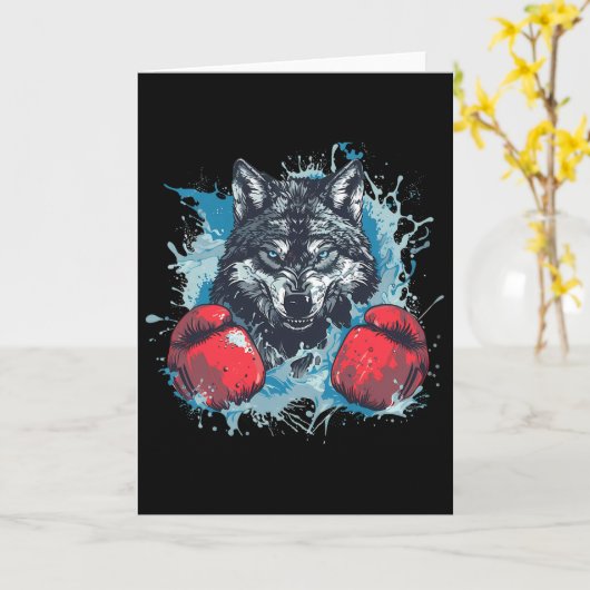 Boxer Wolf With Boxing Gloves Kickboxing Funny Box カード (黄色い花)