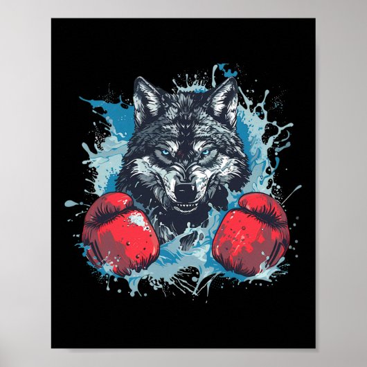 Boxer Wolf With Boxing Gloves Kickboxing Funny Box ポスター (正面)