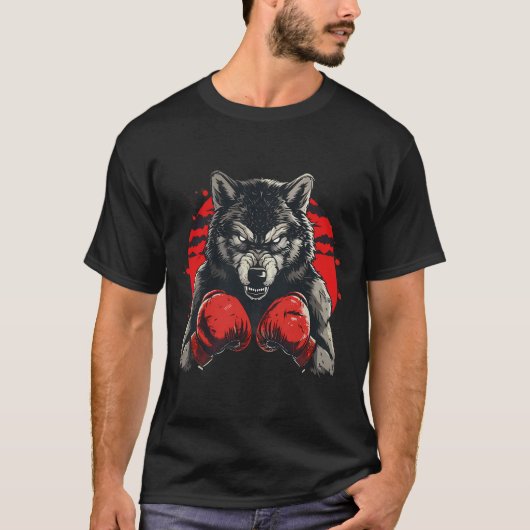 Boxer Wolf With Boxing Gloves Kickboxing Funny Box Tシャツ (正面)
