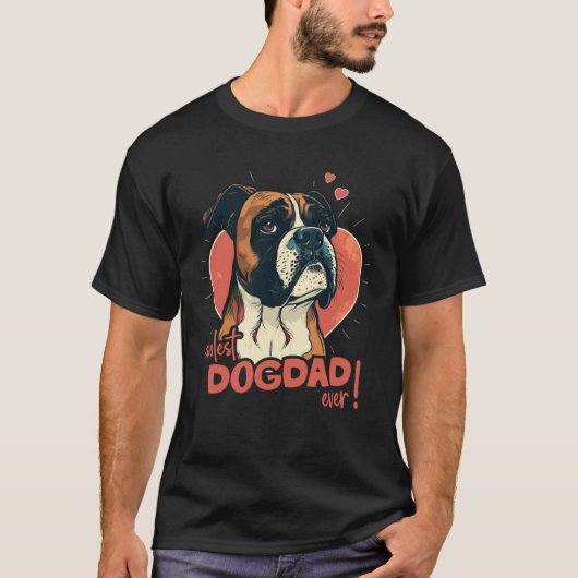 Boxerdog With Heartdecoration Coolest Dogdad Tシャツ (正面)