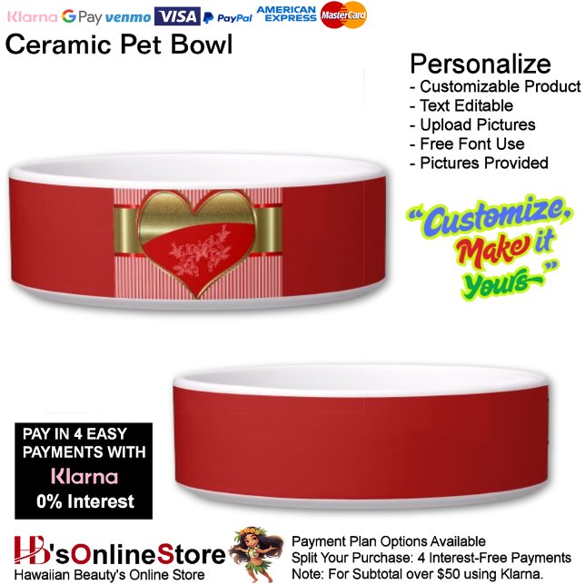 Boxes of Hearts Ceramic Pet Bowl ボウル (Boxes of Hearts Ceramic Feeding Mealtime Needs Pet Bowl.)