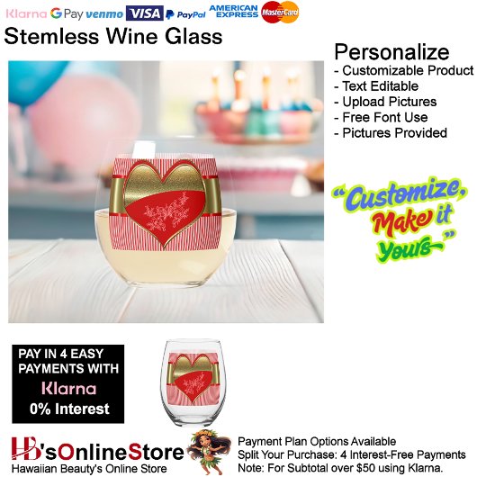 Boxes of Hearts Stemless Wine Glass ステムなしワイングラス
