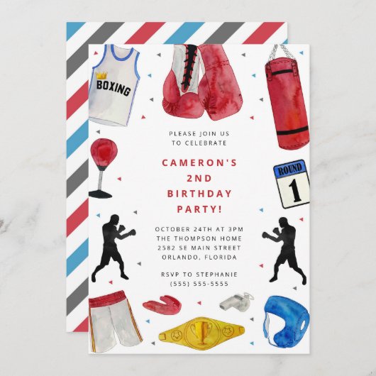 Boxing Boy Birthday Party Invitation 招待状 (正面/裏面)