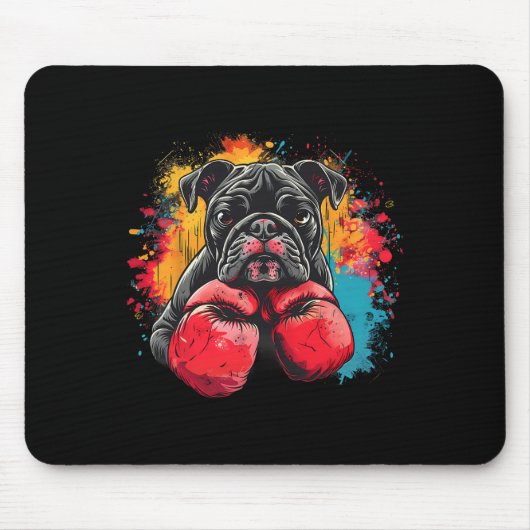 Boxing Bulldog With Boxing Gloves Kickboxing Funny マウスパッド (正面)
